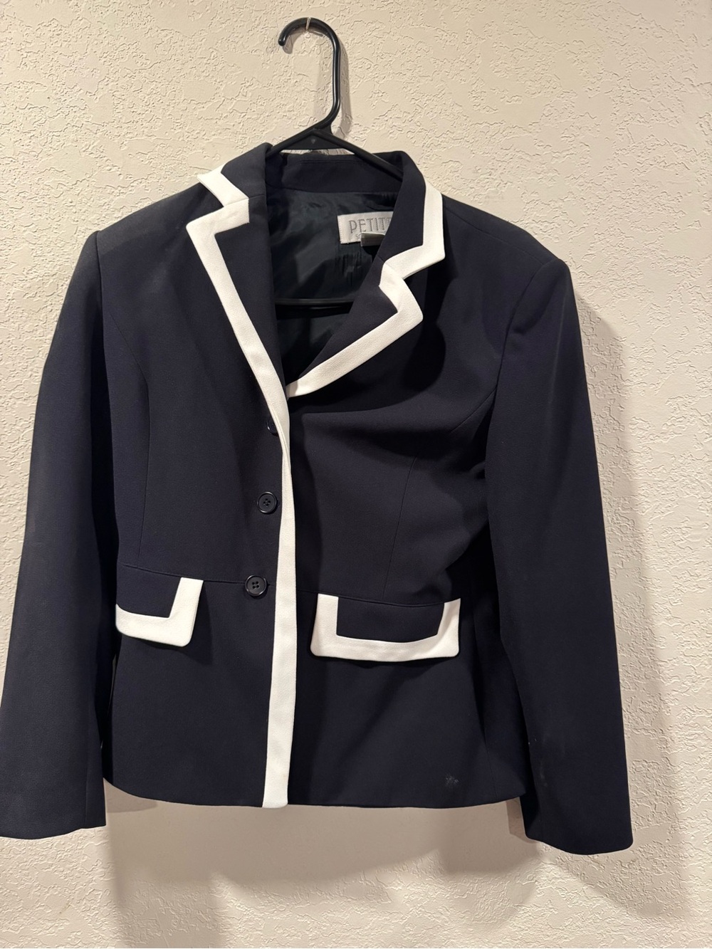 Petite Sophisticate Navy Blazer with White Trim